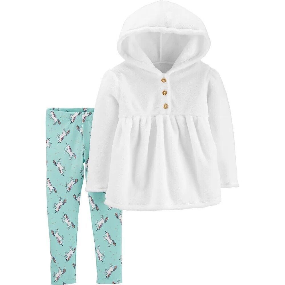 Carters Toddler Girls‎ 2 Piece Outfit Fuzzy Hooded Top & Leggings Set Size 18M